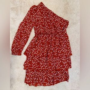 Floral Print One-Shoulder Ruffle Dress